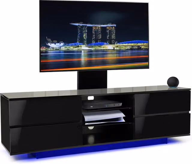 AVITUS Modern Glossy Black TV Cabinet with LED and Glass Elements