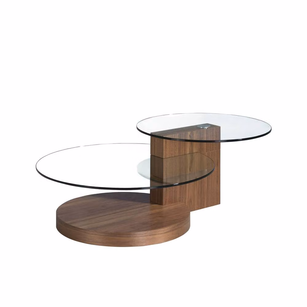 Angel Cerda Round Rotating Coffee Table with Tempered Glass and Walnut Veneer in Brown, W/D/H: 120 x 120 x 38 cm – 4