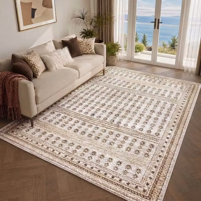 Livabliss Alba-Global Geometric Living Rug in Green and Brown, W: 200 cm, D: 275 cm