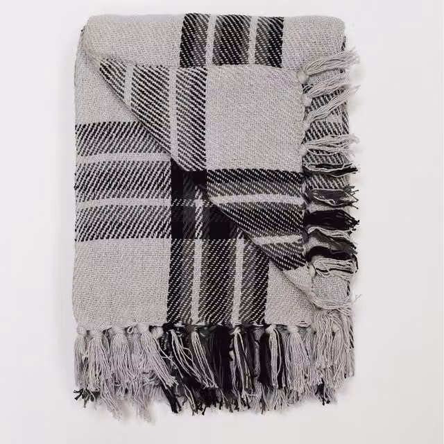 Rapport Home Highland Woven Check Cotton Throw in Black and Grey