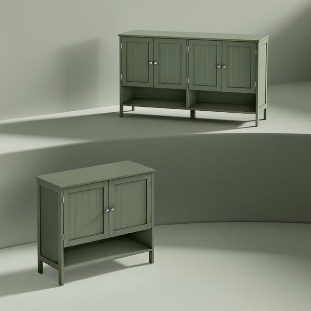VASAGLE Freestanding 3-Tier Shoe Storage Cabinet with Hinged Doors and Open Shelf, Green