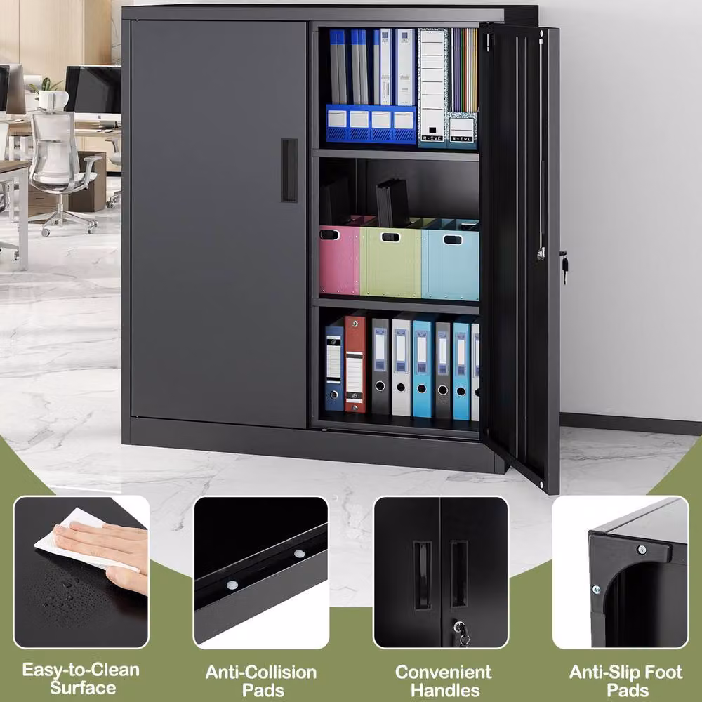 Gymax Lockable 2-Door Steel Tool Cabinet and Pantry in Black, W/D/H: 80 x 80 x 91 cm – 4