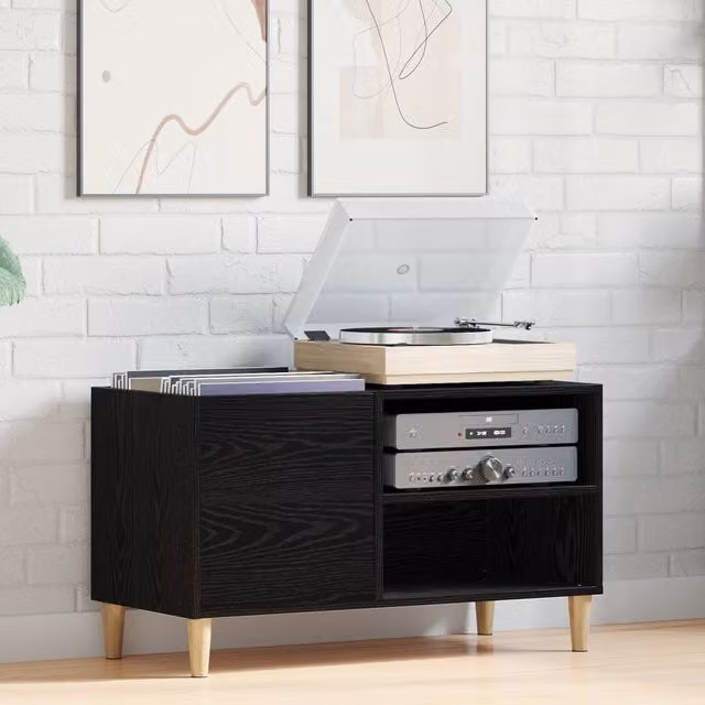 Berkfield Home Record Cabinet in Black Oak, W/D/H: 84.5 x 38 x 48 cm – 1
