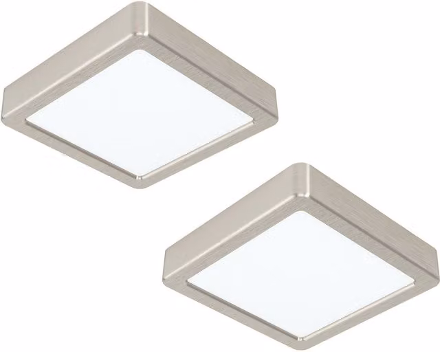 Loops 2 Pack Square Surface Mounted LED Ceiling Light in Satin Nickel, 10.5W, 3000K Warm White, W: 16 cm x D: 16 cm x H: 2.8 cm