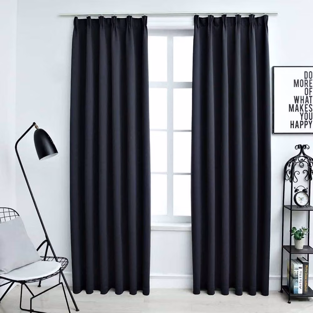 Berkfield Home Blackout Curtains with Hooks, 2 Pack, Anthracite Grey, W: 140 cm, H: 245 cm – 2