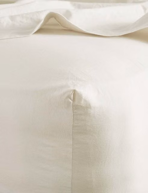 Bedfolk Pure Cotton 300 Thread Count Washed Deep Fitted Sheet, White, W: 200 cm x L: 200 cm