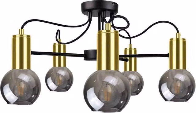 Netlighting Liv Modern Multi Arm Semi Flush Ceiling Light in Black and Gold, Diameter: 60 cm, 5x E27