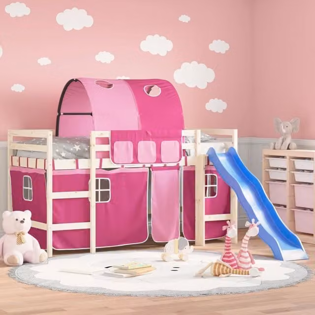 Berkfield Home Pink Polyester Opaque Fabric Panel Curtains for Childrens Loft Bed with Tunnel – 1