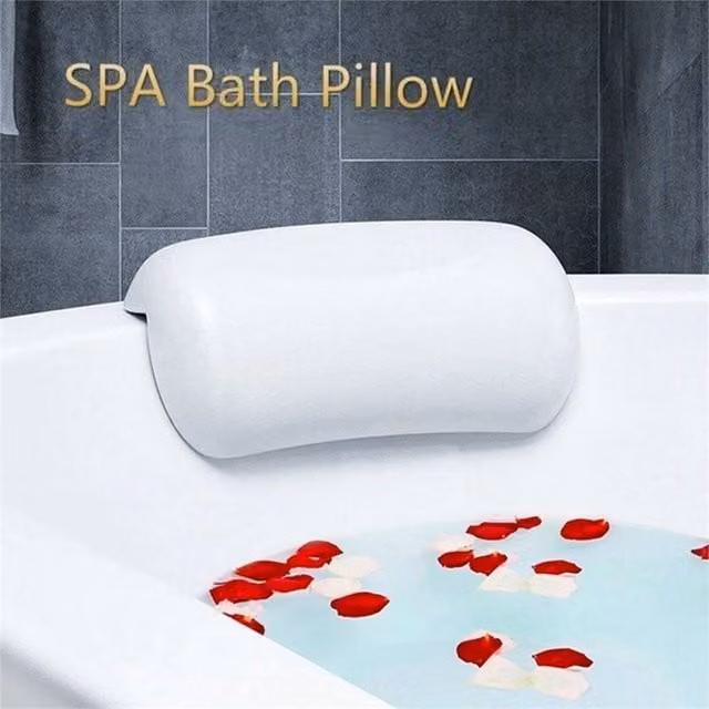 Nordara White Faux Leather Breathable Spa Bath Pillow with Suction Cups – 1