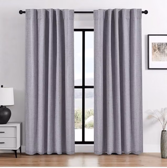 H&O Direct Grey Faux Linen Blackout Curtains, Pair, W: 168 cm, H: 229 cm