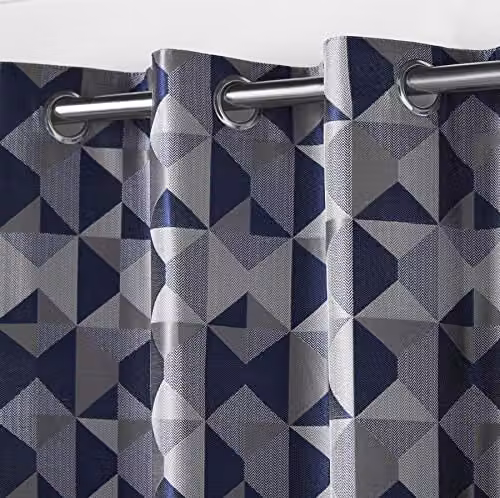 Skandi Navy Blue Jacquard Weave Eyelet Top Curtains, Fully Lined – 2