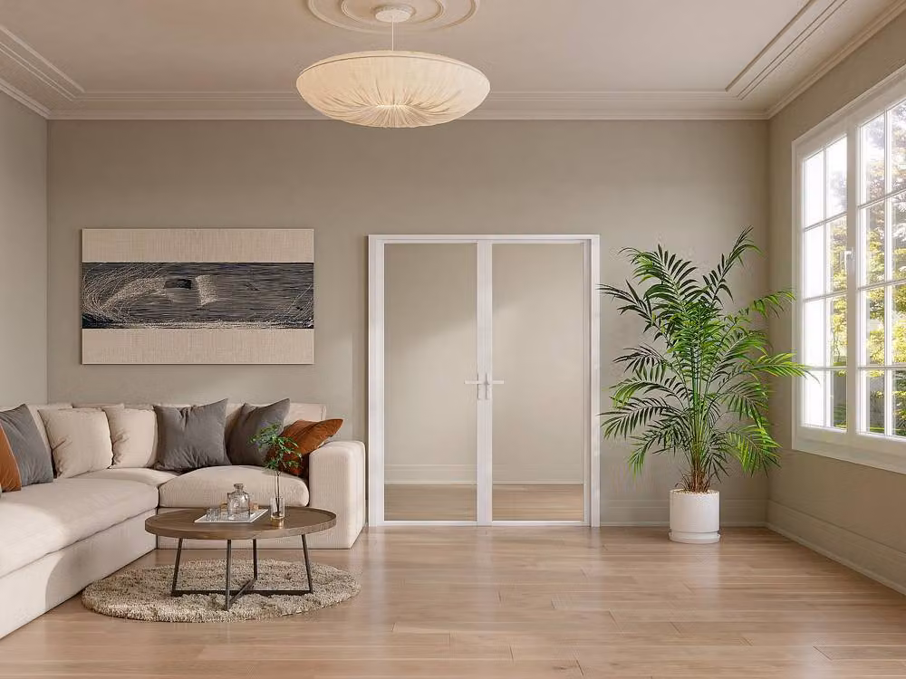 Loxton Modern Reversible Swing Door in White Aluminium and Glass, H: 204 cm, W: 73 cm, D: 2 cm – 2