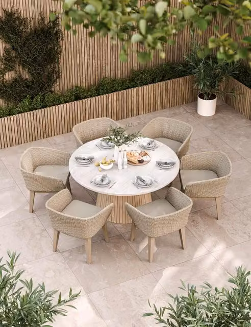 Royalcraft Saturn 6 Seater Round Garden Dining Set in Natural Mix Acacia Wood and Concrete
