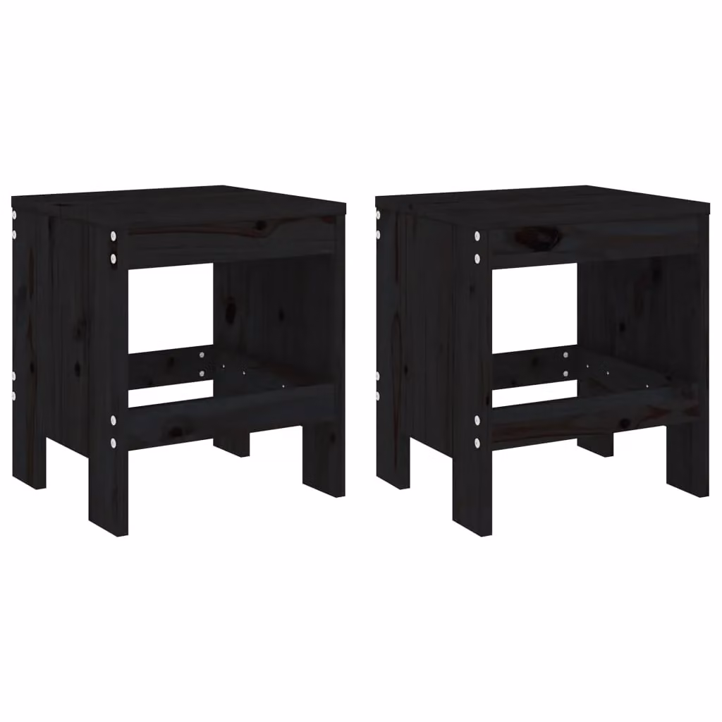 Berkfield Home Set of 2 Black Rustic Garden Stools in Solid Pine Wood, W/D/H: 40 x 36 x 45 cm – 2