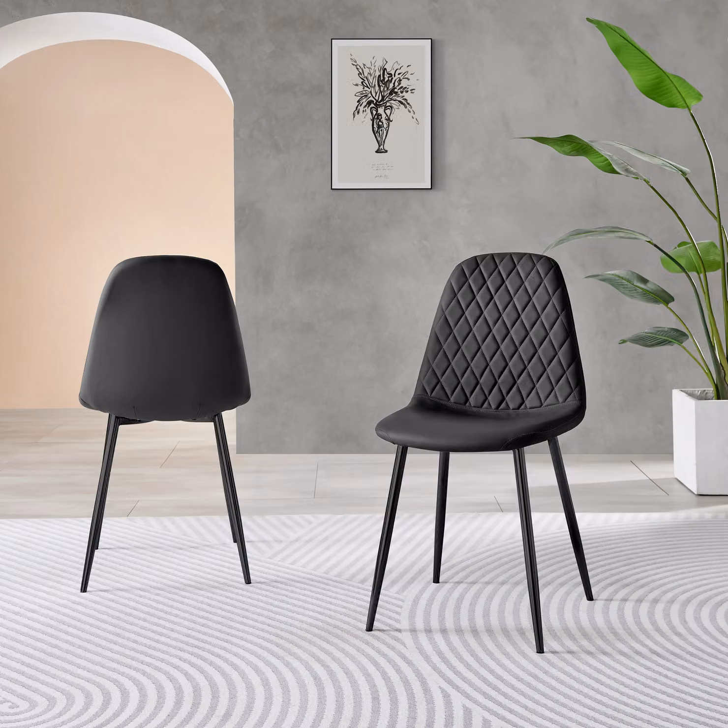FurnitureboxUK Set of 2 Corona Faux Leather Dining Chairs with Black Metal Legs - Black – 2