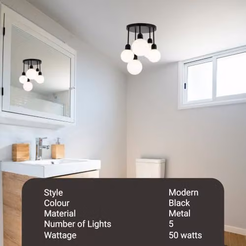 Cosylyte Modern Broome 5 Light Milk Glass Globe Ceiling Light, IP44 Bathroom Fixture, White, W/D/H: 39 x 39 x 44 cm – 4