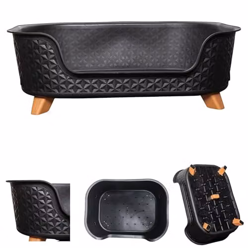 Samuel ALEXANDER Black Plastic Raised Pet Basket with Legs, W: 77 cm, D: 58 cm, H: 25 cm – 2