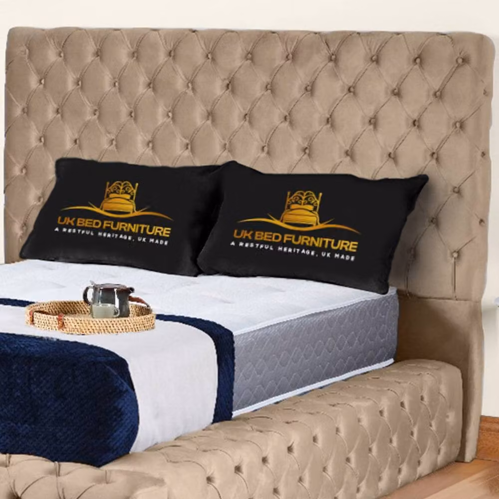 UK Bed Furniture Ambassador Ottoman Gas Lift Upholstered Velvet Bed in Beige, Size: Small Double (W: 120 cm, L: 200 cm) – 2