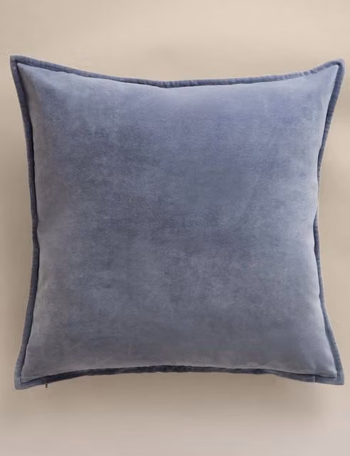 M&S Large Square Pure Cotton Velvet Cushion in Blue