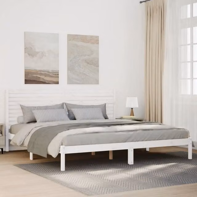 Berkfield Home Extra Long Solid Wood Bed Frame in White, W: 180 cm, L: 210 cm