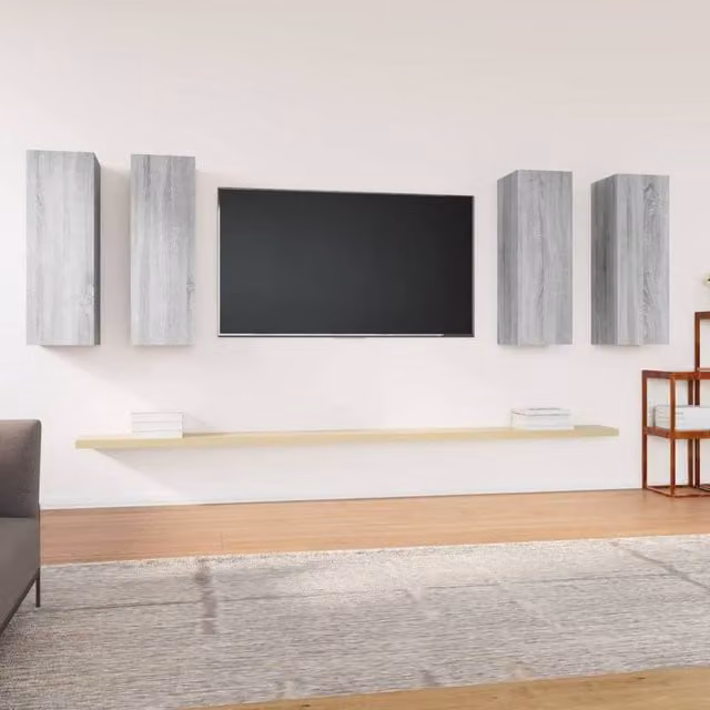 Berkfield Home Set of 4 Modern TV Cabinets in Grey Sonoma, W/D/H: 30.5 x 30 x 90 cm