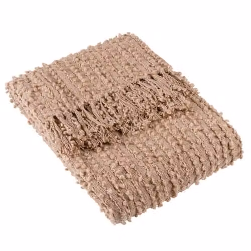 HOEM Arvo Woven Fringed Throw in Pink and Beige, W/D/H: 130 x 180 cm – 1