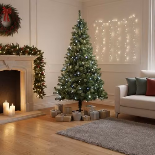 Shatchi 6ft Alaskan Pine Pre-Lit Artificial Christmas Tree with Cool White LEDs in Green – 2