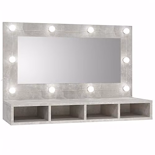 vidaXL Modern LED Mirror Cabinet in Matt Concrete Grey, W/D/H: 90 x 31.5 x 62 cm