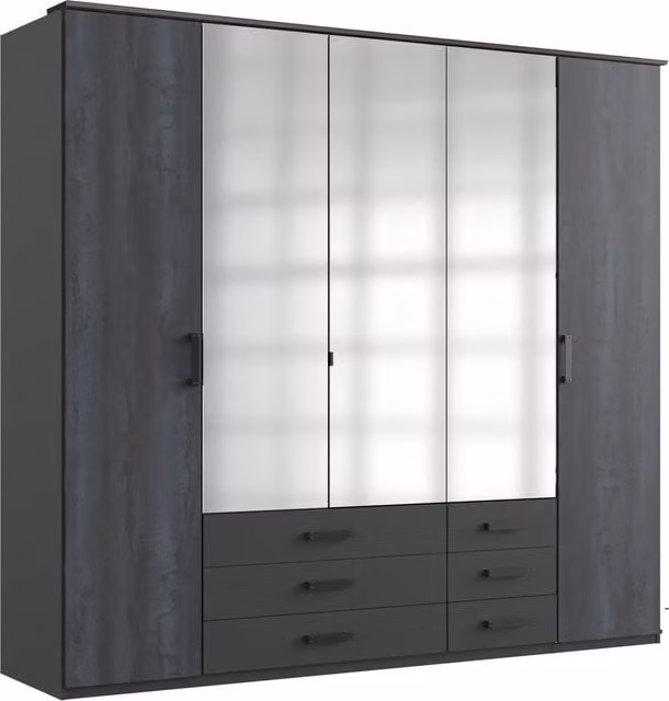 Goteborg Five Door Wardrobe in Grey Matt with Integrated Drawers