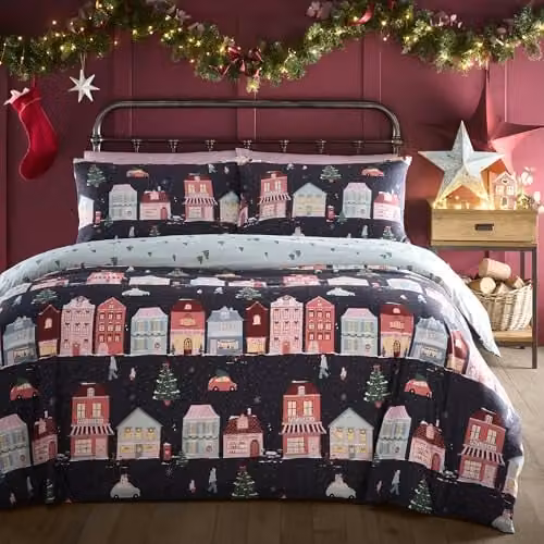 Fusion Christmas Houses Navy Blue Duvet Cover Set, King Size, 220 x 230 cm – 1