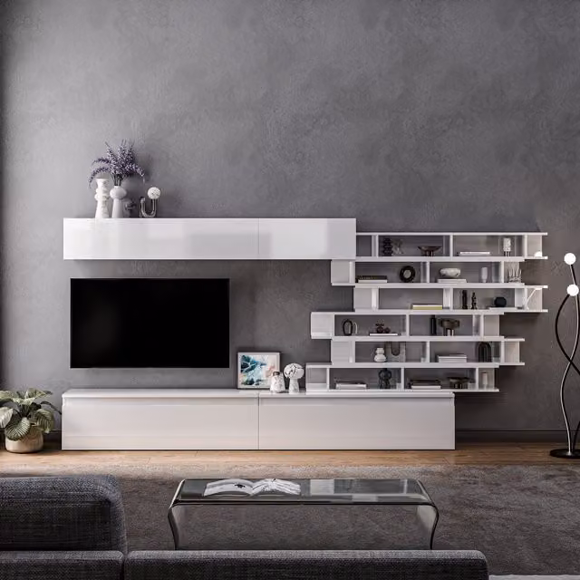 Decorotika Sevilla Wall Mounted Entertainment Center in High Gloss White