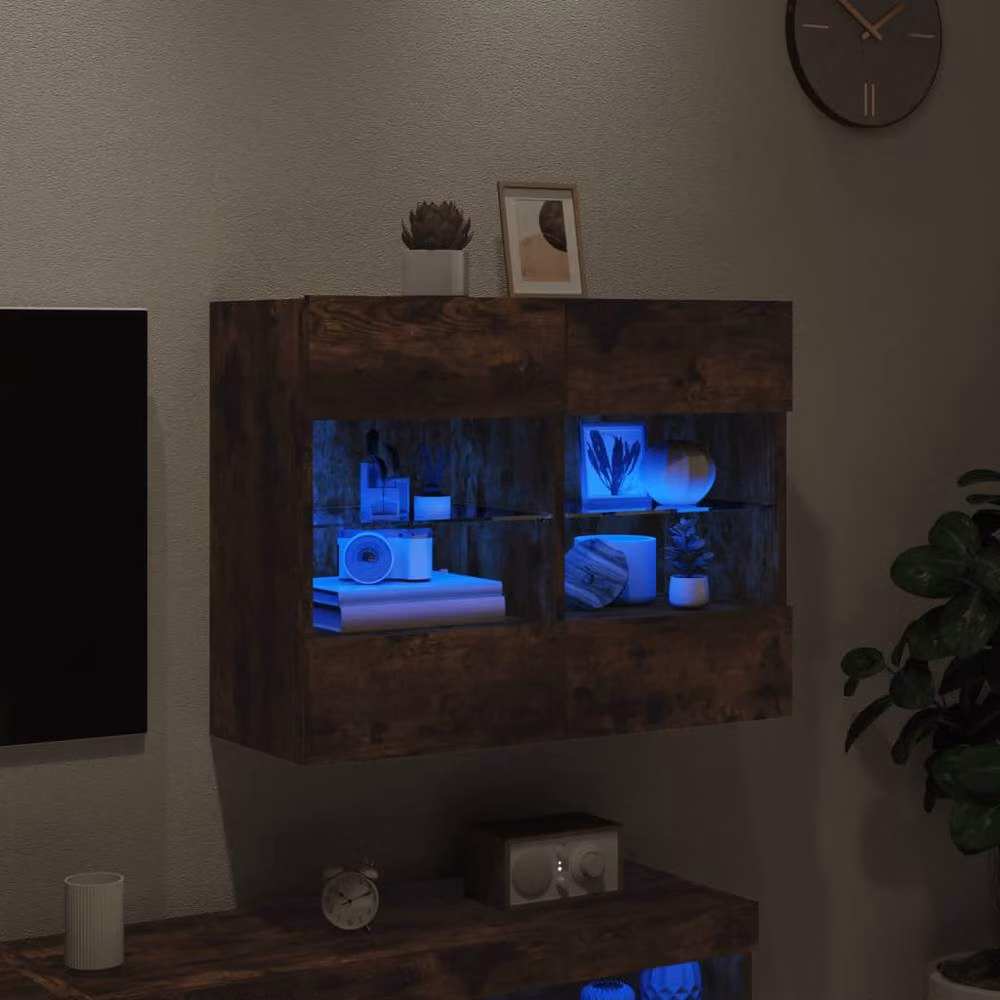 Berkfield Home TV Wall Cabinet with LED Lights in Smoked Oak Brown, W: 78.5 cm, D: 30 cm, H: 60.5 cm – 3