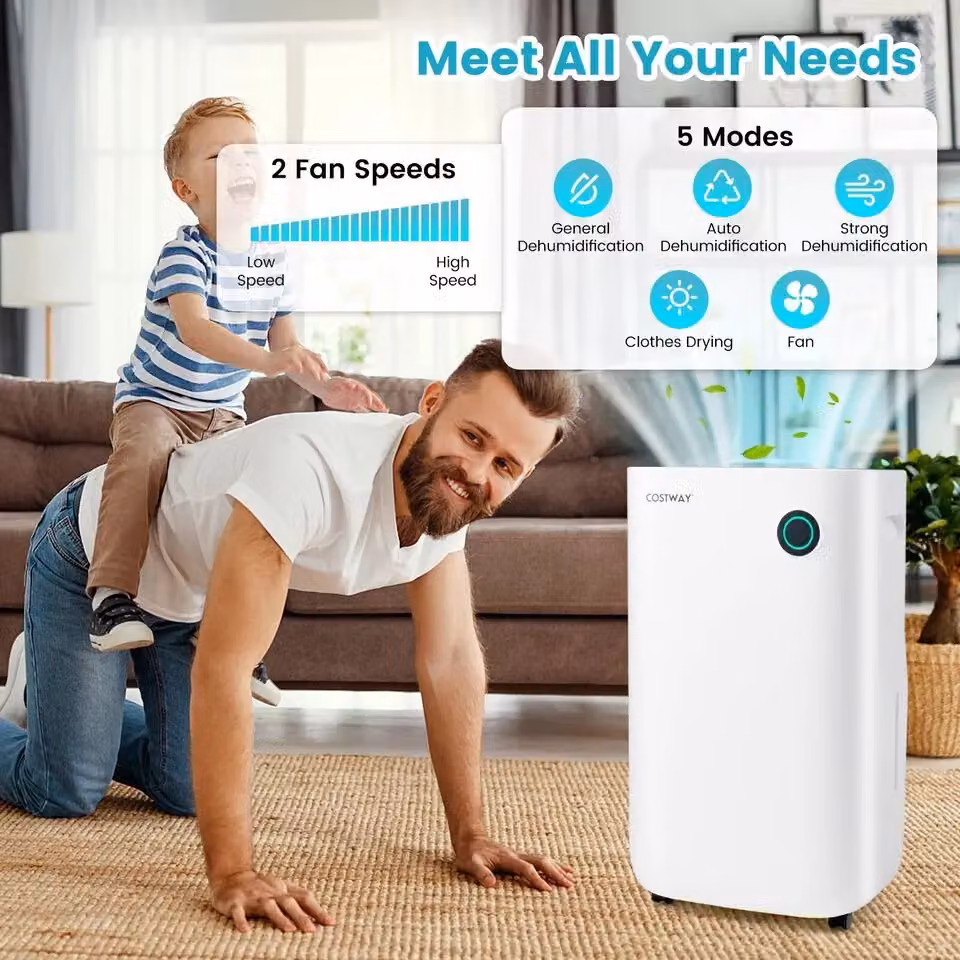 Costway Portable Electric Dehumidifier in White, 40L/Day Capacity with Continuous Drain, Timer and Sleep Mode – 3