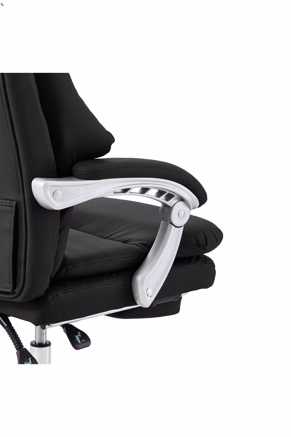 Living and Home Ergonomic Reclining Office Chair with Footrest and Adjustable Headrest in Black Synthetic Leather – 4