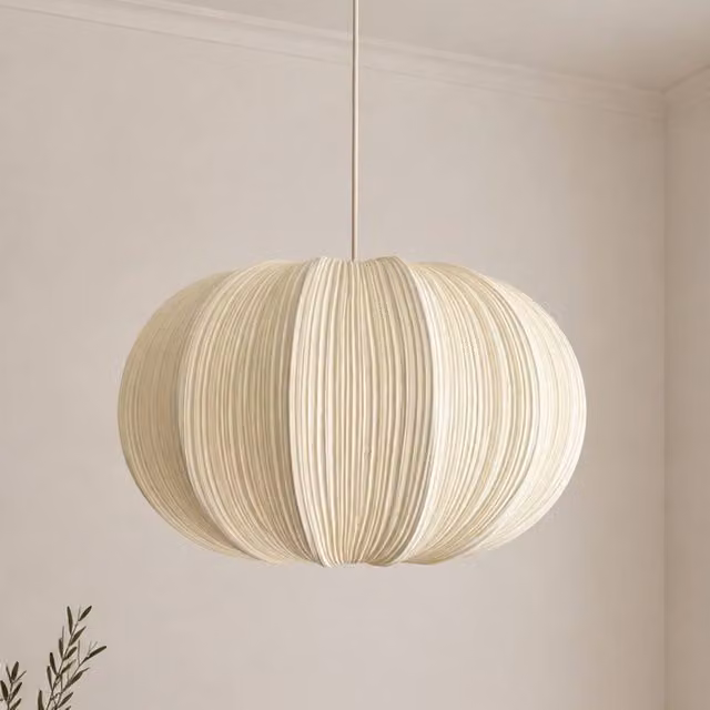 CGC Lighting Palmira Extra Large Oval Stretch Ruffled Silk Fabric Lampshade in Beige
