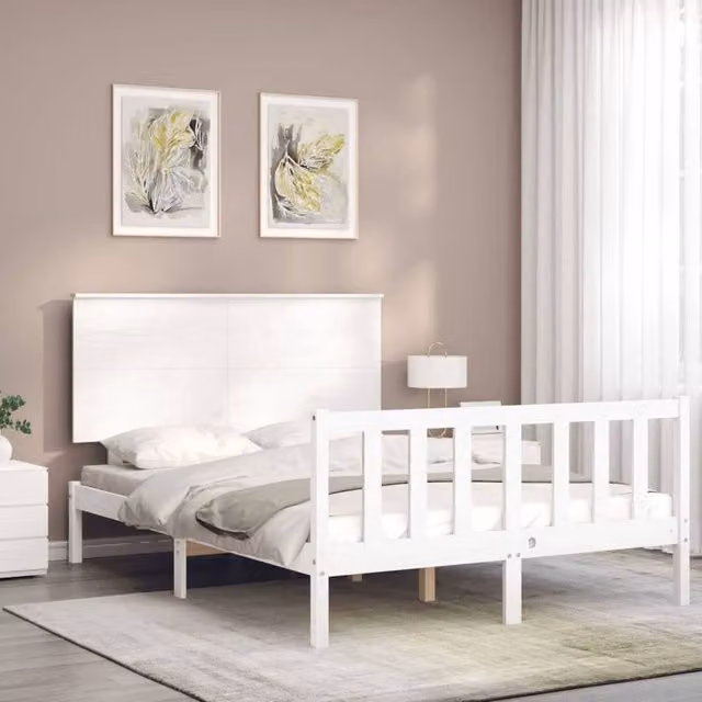 Berkfield Home Beautiful Bed Frame with Headboard in White Solid Pine Wood W/D/H: 120 x 200 x 82.5 cm – 1