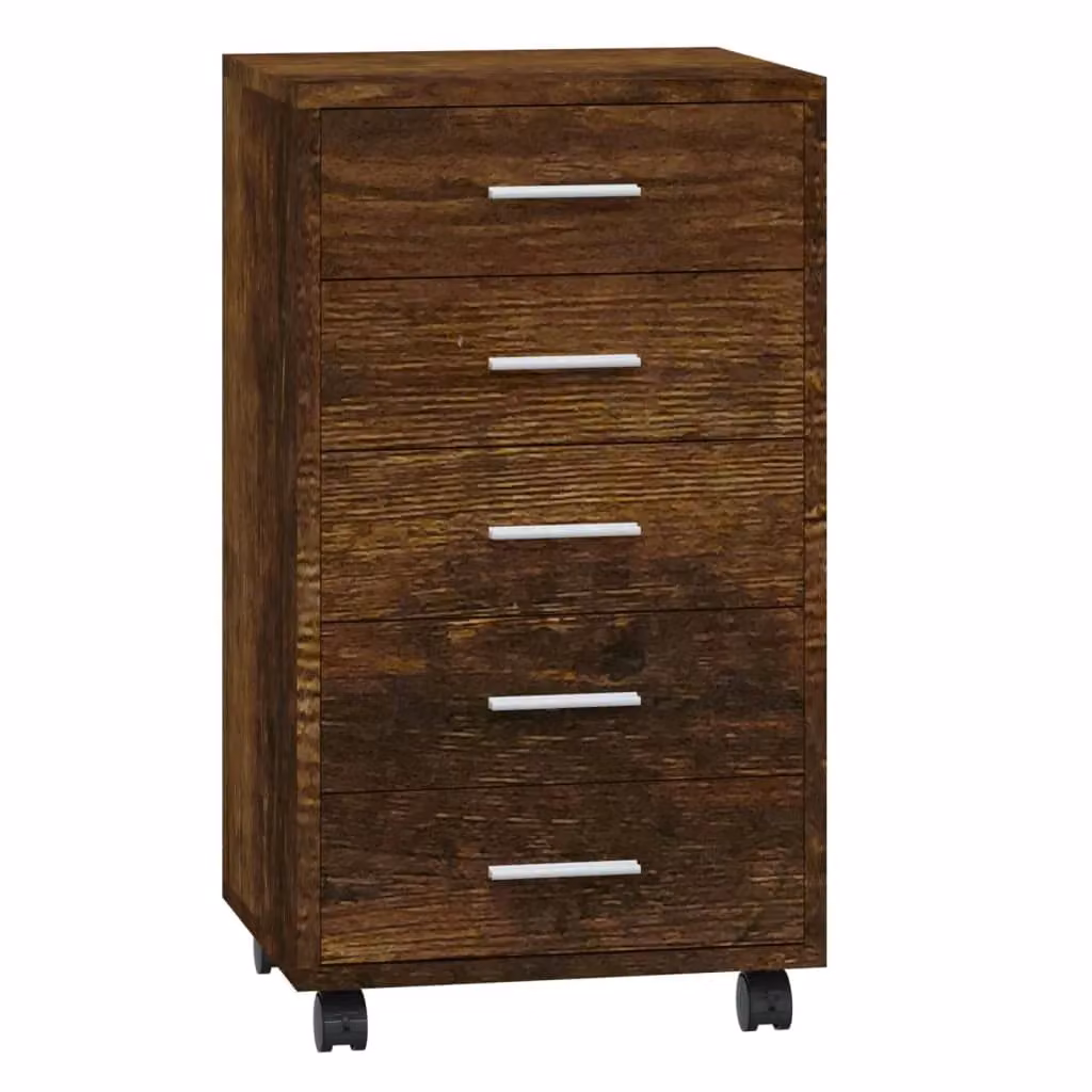 Berkfield Home Smoked Oak Drawer Cabinet with Castors in Brown – 2
