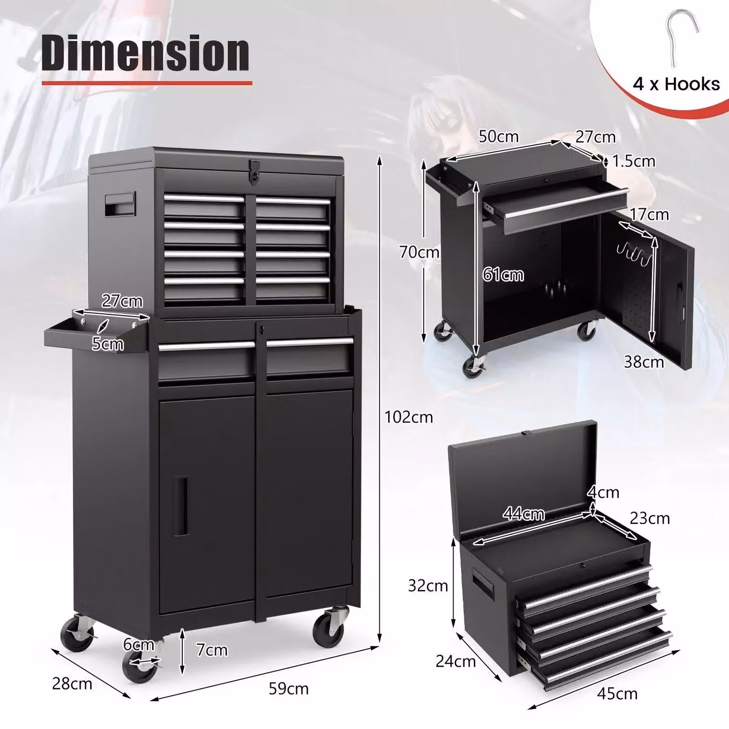 Costway 5-Drawer Rolling Tool Chest Metal Storage Cabinet with Lockable Wheels in Black – 2