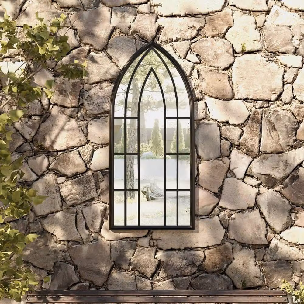 Berkfield Home Decorative Black Metal Garden Wall Mirror, W: 100 cm, H: 45 cm – 2