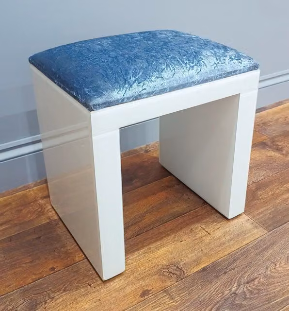 7seas White Crushed Velvet Dressing Table with Glass Top and Handmade Stool