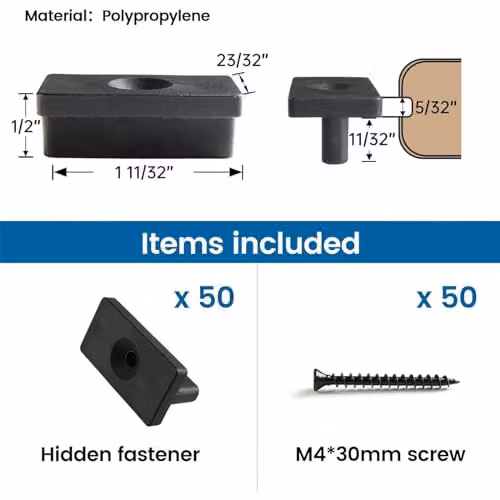 HYGRAD 50 Pack Black Composite Decking Clips with 6mm Stainless Steel Screws – 2