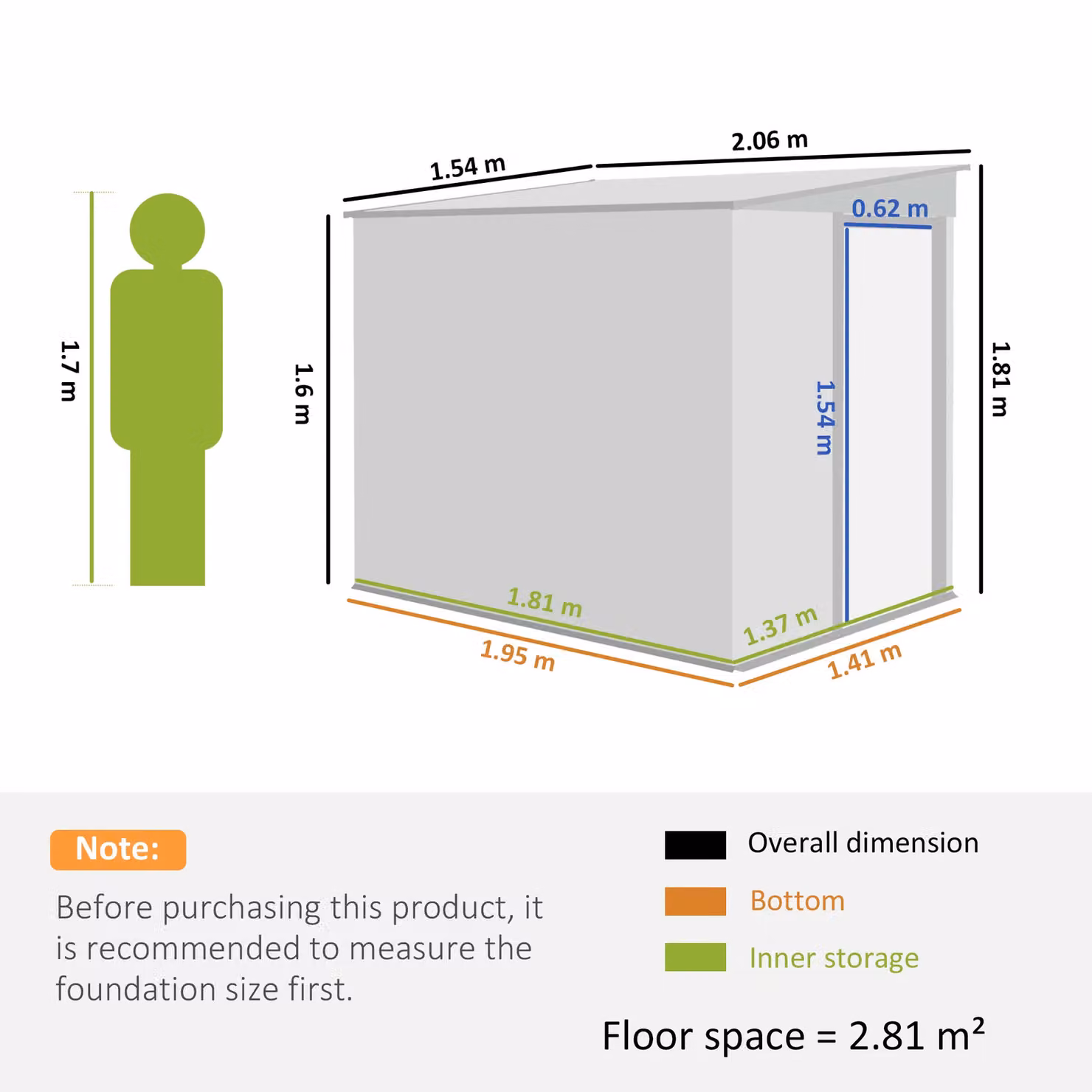 OUTSUNNY Green Galvanised Steel Lean-to Garden Tool Shed with Foundation, W/D/H: 213.4 x 152.4 x 181.0 cm – 3