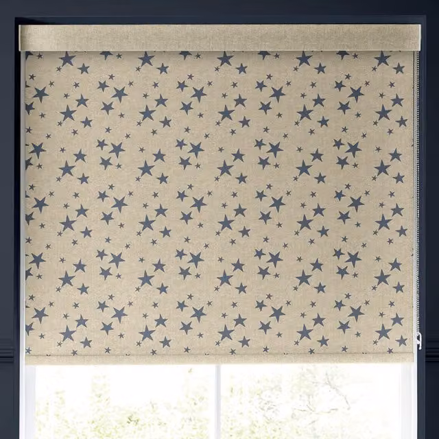 Emily Bond St Maws Translucent Made to Measure Roller Blind in Indigo Blue with Star Pattern
