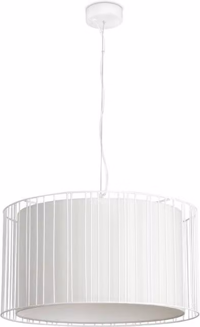 Faro Linda Round Ceiling Pendant Light in White with Fabric Shade and E27 Socket