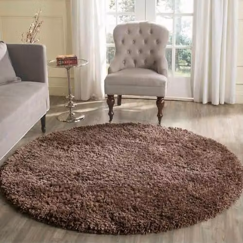 Serdim Rugs Plain Round Shaggy Living Room Rug, Beige, Diameter: 120 cm – 1