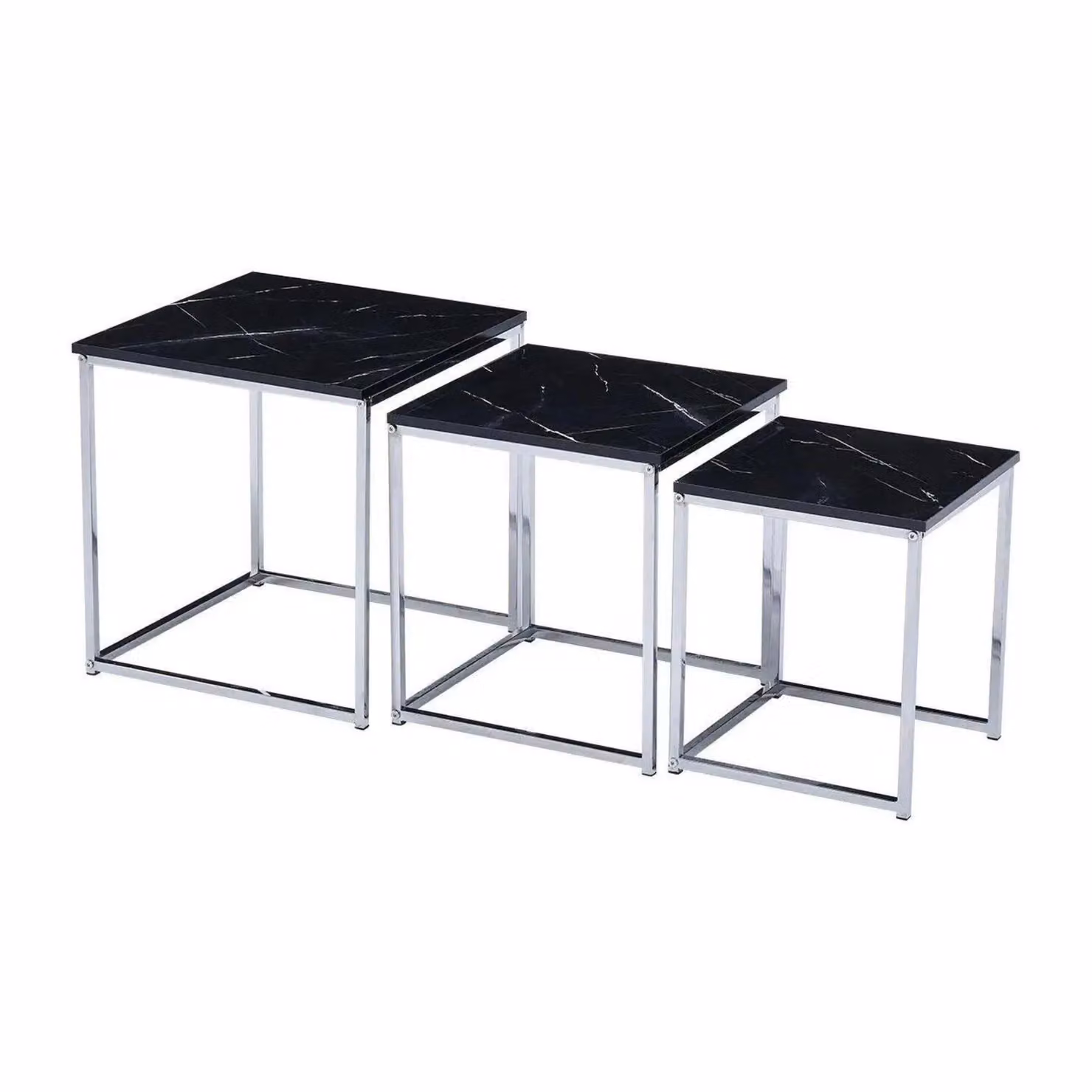 FURNOS Set of 3 Grey Faux Marble Nesting Tables with Square Glass Tops – 2