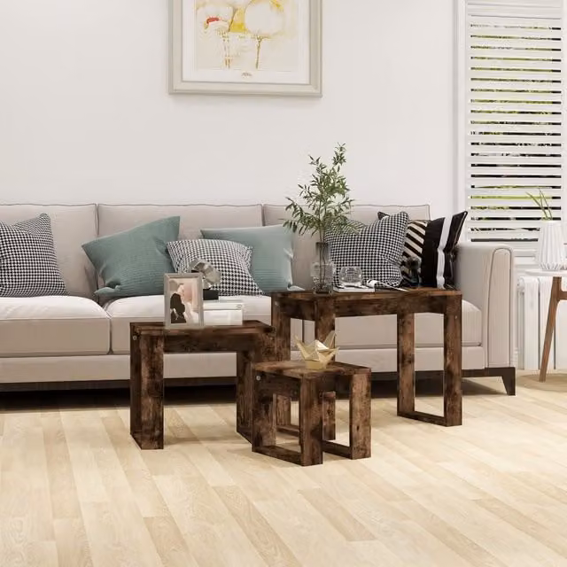 Berkfield Home Nesting Tables, 3 Piece Set in Smoked Oak Brown Engineered Wood – 1