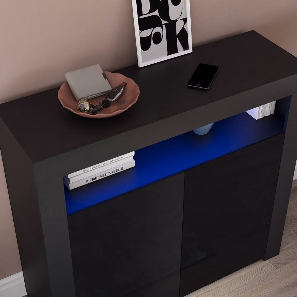 HD Designs Nova 2 Door LED Sideboard Cabinet in Black, W/D/H: 107 x 97 x 35 cm – 3