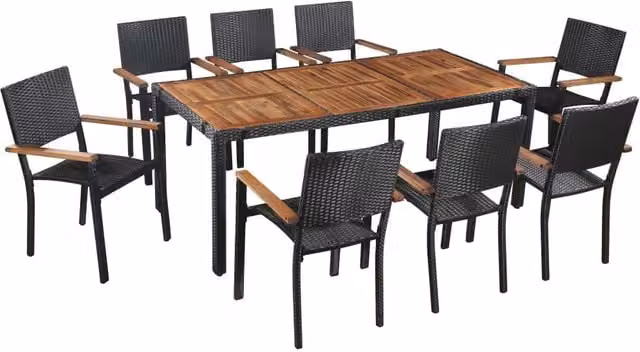 Berkfield Home 9 Piece Black Poly Rattan and Oiled Acacia Wood Outdoor Dining Set