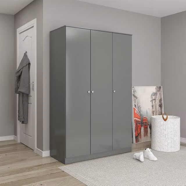 Seconique Denver 3 Door Wardrobe in Grey Glossy Finish